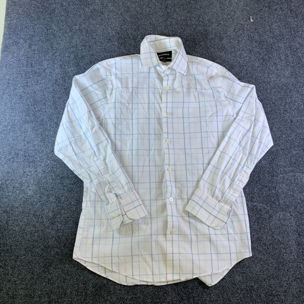 Bonobos Dress Shirt Mens 15.5/33 White Blue Windowpane Tailored Fit Button Up